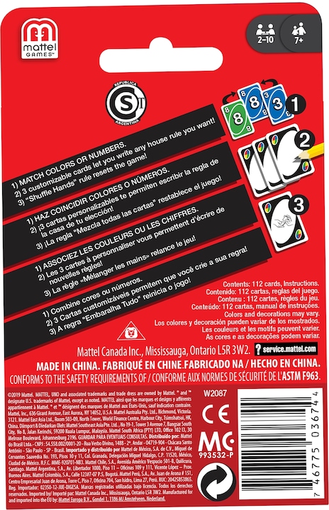 Immagine prodotto Mattel Games Gioco di carte UNO (Italiano, Francese, Tedesco, Inglese, Olandese)