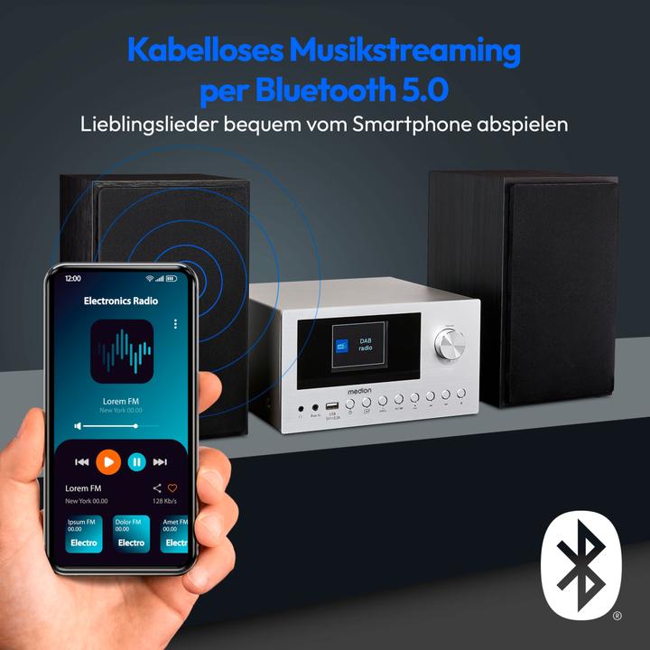 Image du produit Medion P85003 - Micro Système Audio - DAB+ - WiFi - Lecteur CD - Bluetooth - Argent (Bluetooth, WiFi, Lecteur de CD, 1x 30 W)
