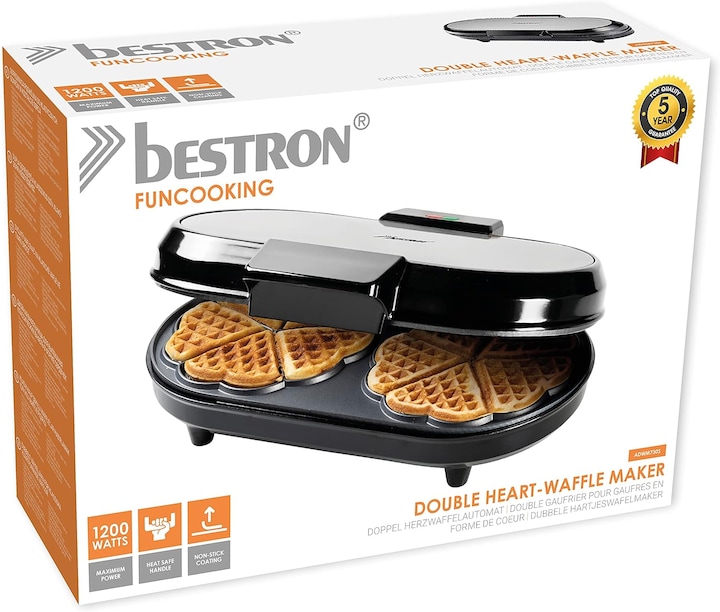 Actual product image Bestron Double waffle iron for classic heart-shaped waffles