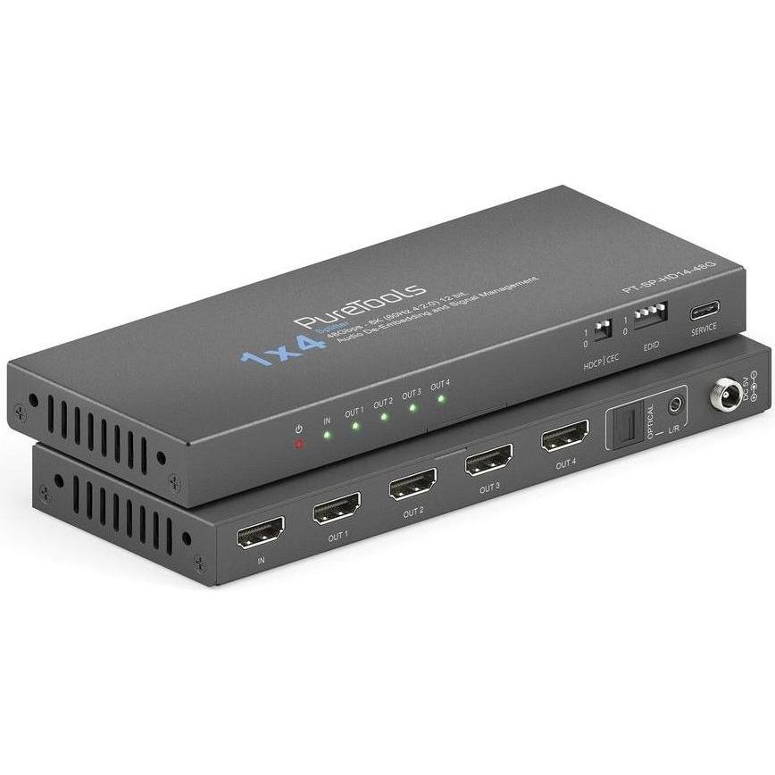 Thumbnail - Purelink PureTools - 1x4 HDMI2.1 Splitter - 48Gbps - 8K (60Hz 4:2:0) 12 bit, Audio De-Embedding und Signal M, Switch Box