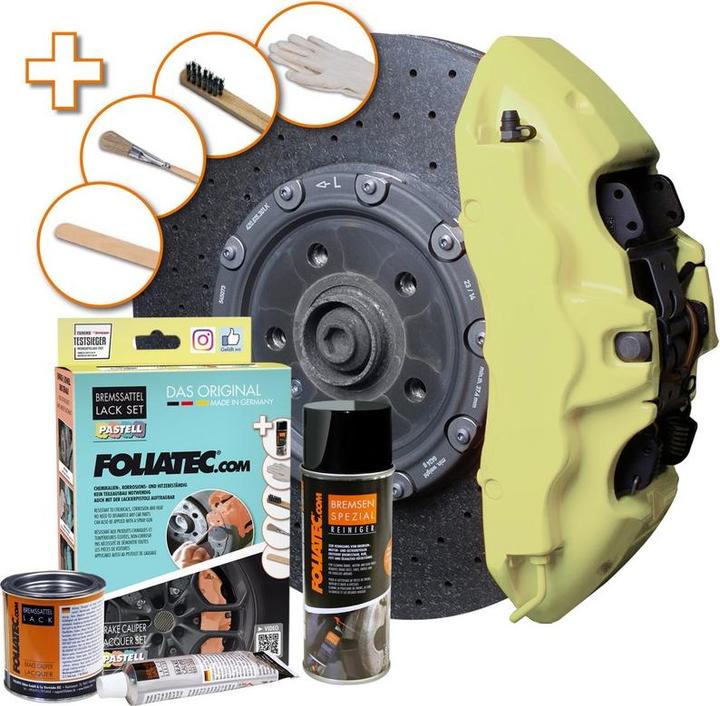 Actual product image Foliatec Folia Tec brake caliper lacquer Creamy vanilla incl. assembly set (brush, steel brush, spatula,