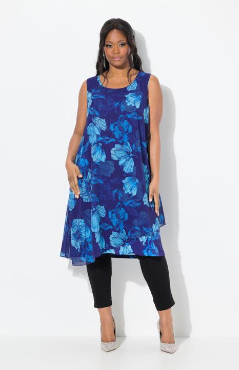 Produktbild Ulla Popken Kleid, doppellagig, A-Linie, Blüten, Rundhals, ärmellos (54)