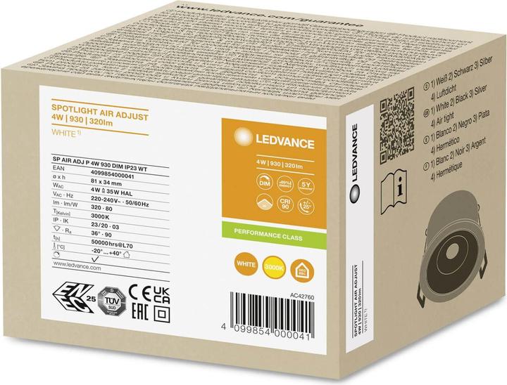 Immagine prodotto Ledvance SP AIR ADJ P 4W 930 DIM IP23 WT (320 lm)