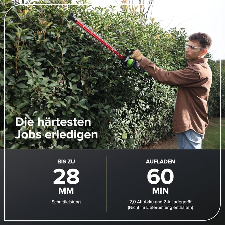 Image du produit Greenworks Taille-haie sans fil, lame double action, coupe 28 mm, 3400 tr/min, 3 kg (Fonctionnement sur batterie)