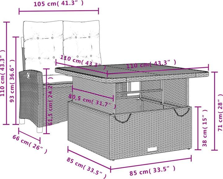 Produktbild vidaXL Garten Essgruppe (110 x 110 x 40 cm)