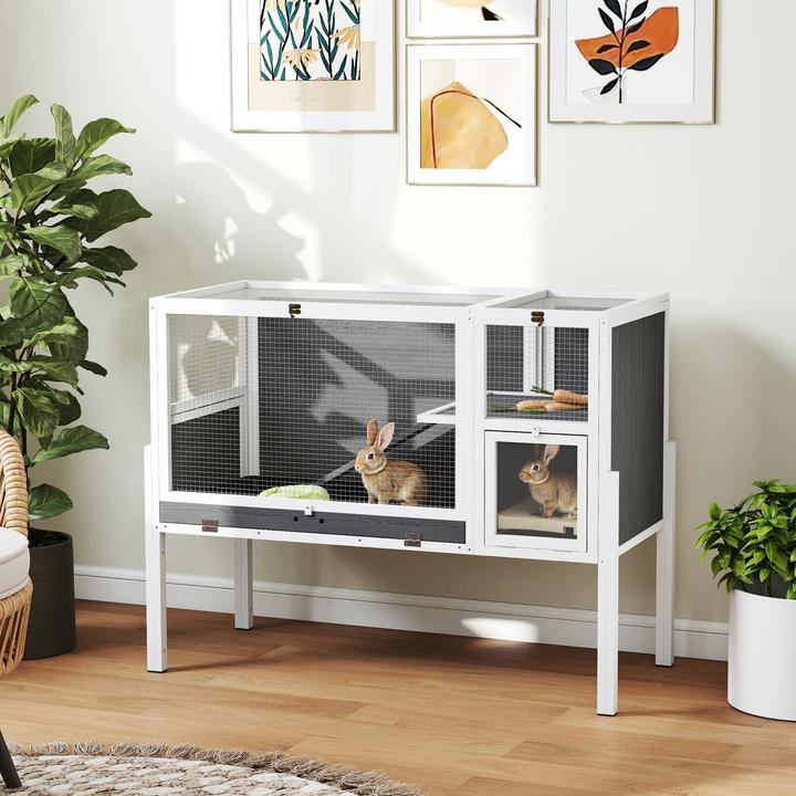 Image du produit PawHut Kaninchenstall Tannenholz, Metall Grau