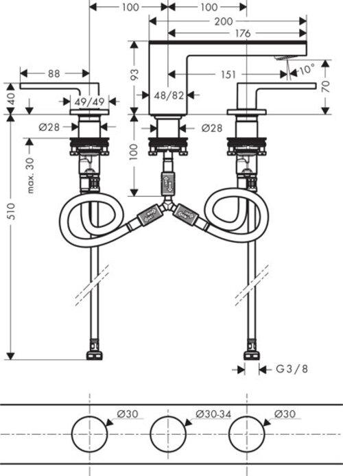 Produktbild Axor MyEdition 3-Loch Waschtischarmatur 70 mit Push-Open Ablaufgarnitur, ohne Platte