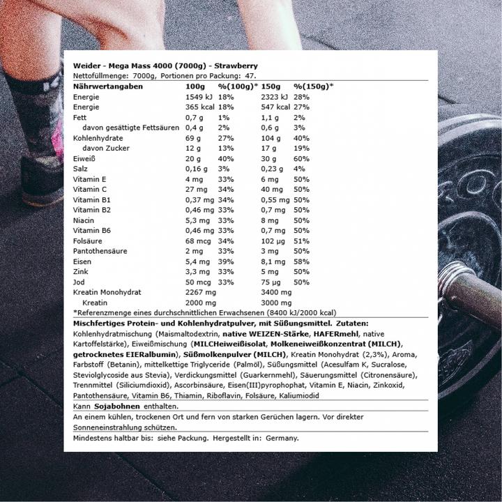 Immagine prodotto Weider Mega Mass 4000 (Fragola, 1 x, 7000 g)
