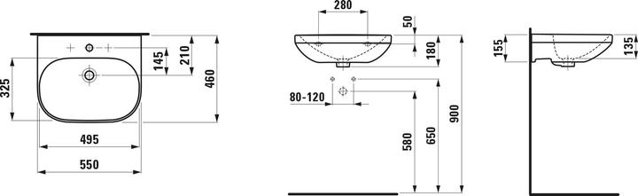 Produktbild Laufen Waschtisch LUA 55x46cm m ÜL 1 Hahnloch-Ausführung weiss (460 mm, 550 mm)
