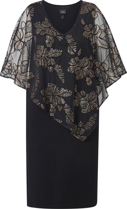 Produktbild Ulla Popken Kleid, doppellagig, Pailletten, V-Ausschnitt, 3/4-Arm (54)