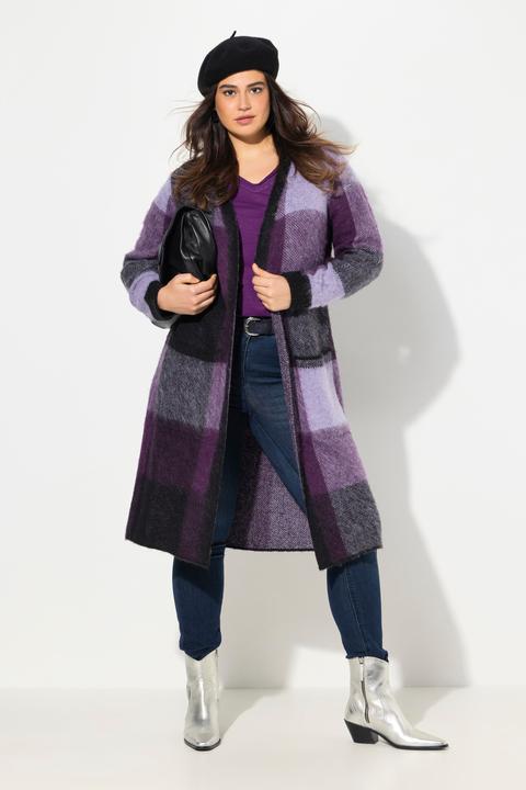 Produktbild Ulla Popken Long-Strickjacke, Karo, offenes Modell, Taschen (56)