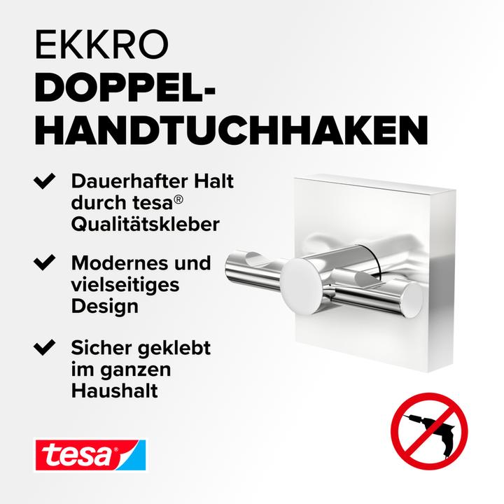 Produktbild tesa EKKRO Handtuchhaken, verchromter Edelstahl - Bad-Haken zur Wandbefestigung ohne Bohren