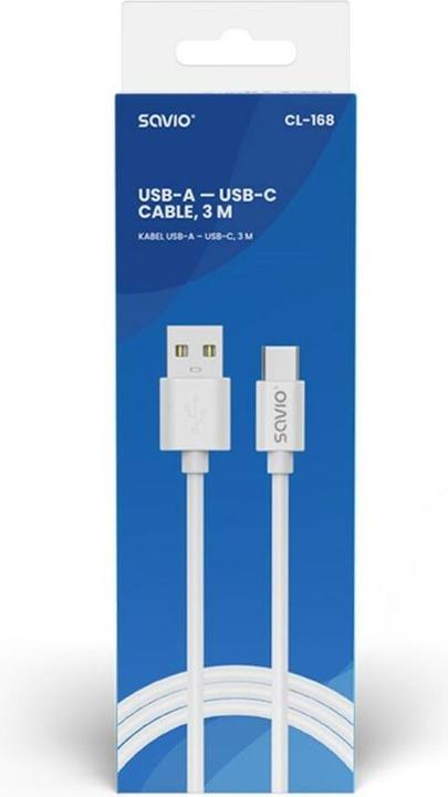Image du produit Savio Câble USB 2 m USB 2.0 USB A - USB C Blanc CL-168 (3 m, USB 2.0)