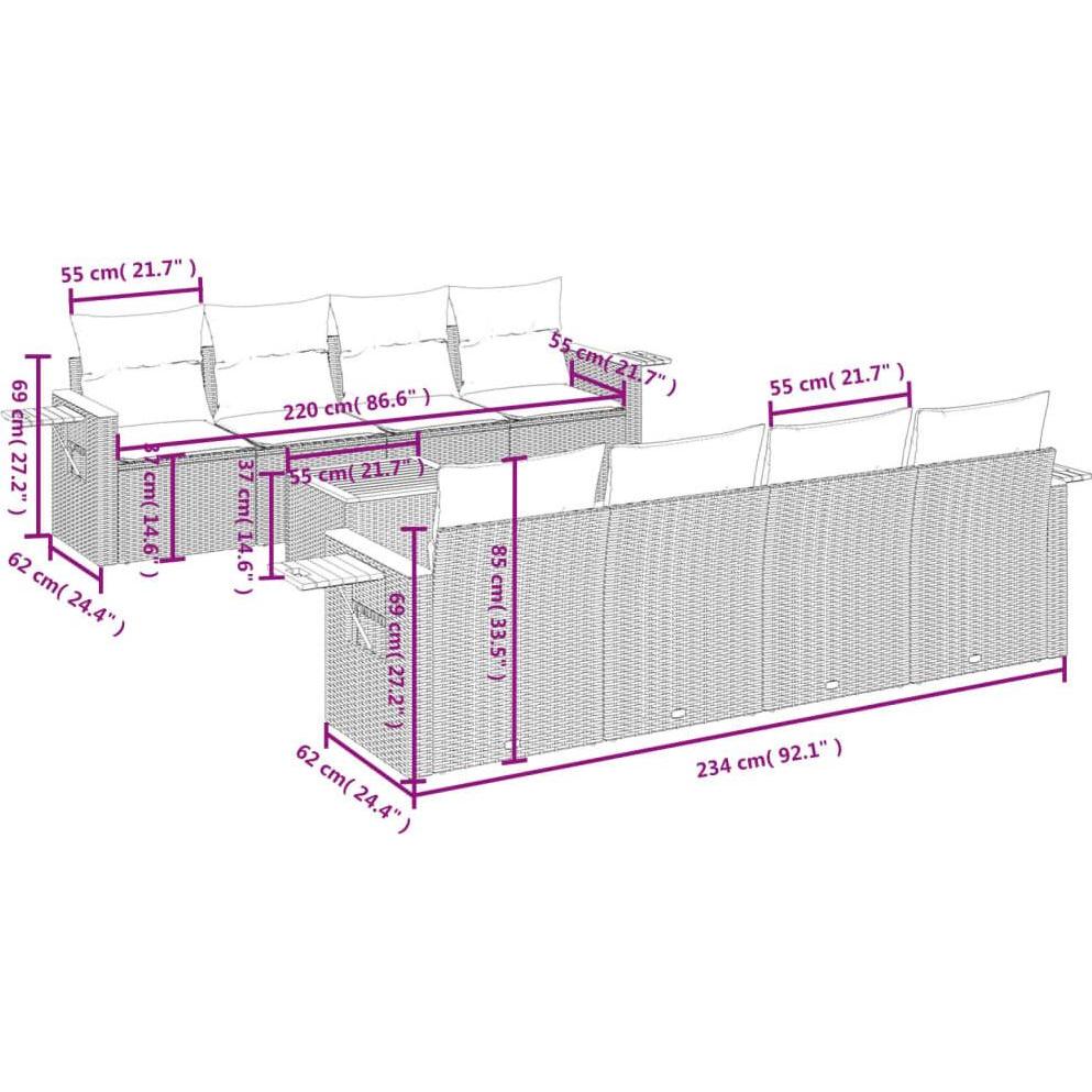 Thumbnail - VidaXL, Gartenlounge, 10-tlg. Garten-Lounge-Set mit Kissen