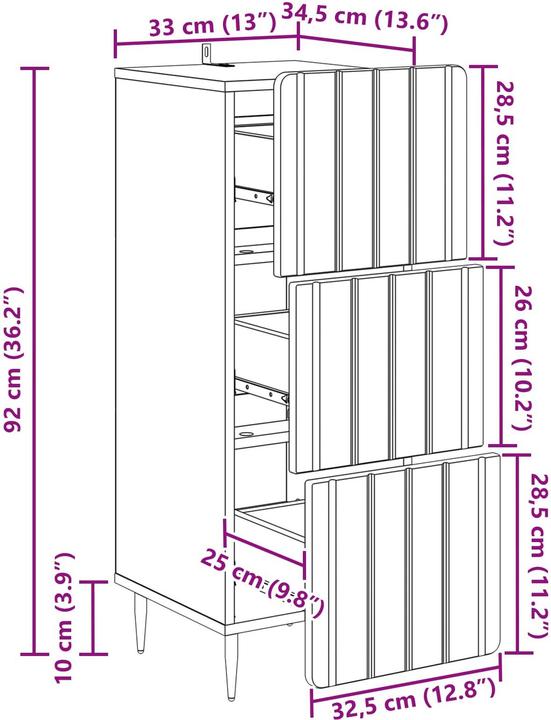 Produktbild vidaXL Schubladenschrank (34.50 x 33 x 92 cm)