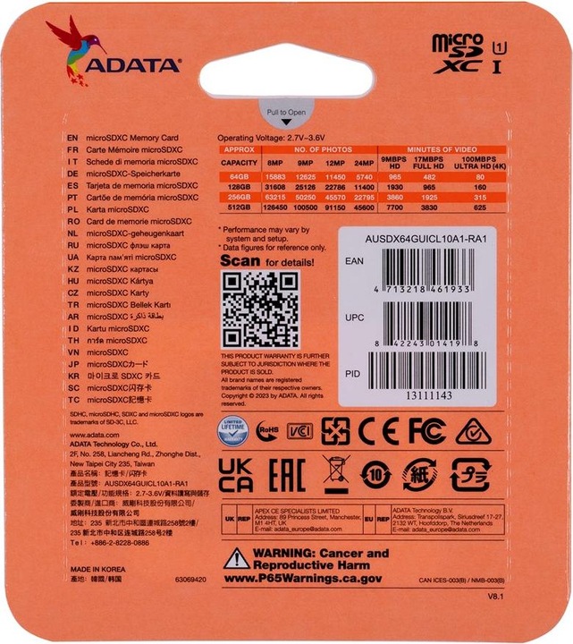 Immagine prodotto Adata Scheda di memoria flash Premier (adattatore da microSDXC a SD incluso) (64 GB, microSDXC, U1, UHS-I)