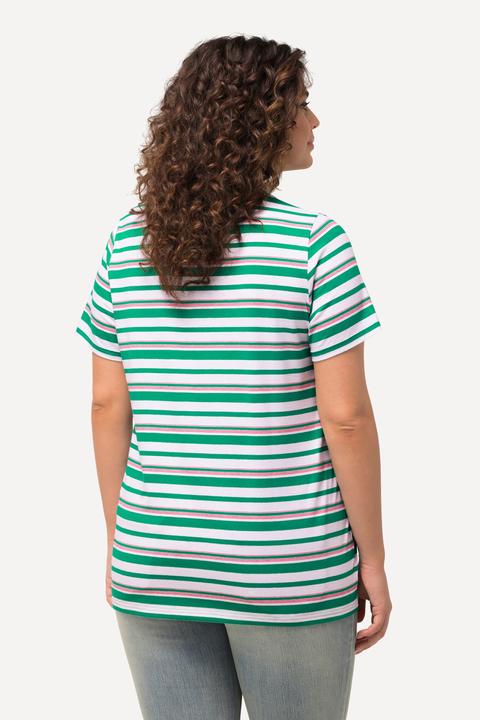 Actual product image Ulla Popken Mixed Stripe Short Sleeve V-Neck Tee (50, 52)