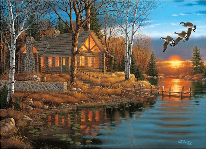 Actual product image Cobble Hill Log cabin by the lake 1000 parts (1000 pieces)