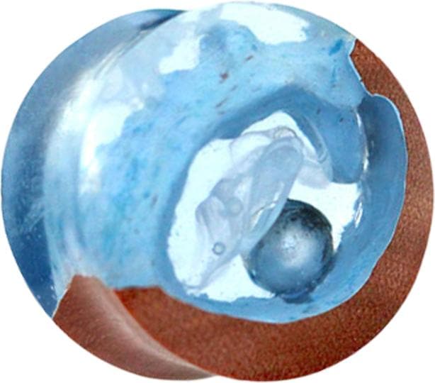 Actual product image Star Piercing Flared Plug Bead in Cave Epoxy Blue from Saba Wood (without brass, Organic)