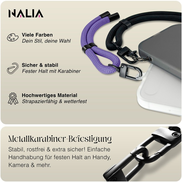 Produktbild Nalia Wristy Lanyard Handykette – Universal Trageband für Smartphones – Verstellbar, Soft & Elastisch
