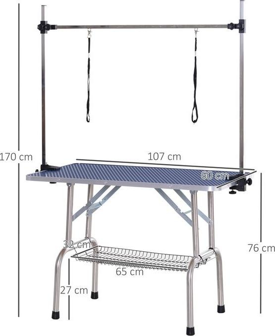 Produktbild Swisshandel24 Pflegetisch Trimmtisch Schertisch mit Unterkorb für Hunde höhenverstellbar klappbar Edelstahl Metall (Hund)