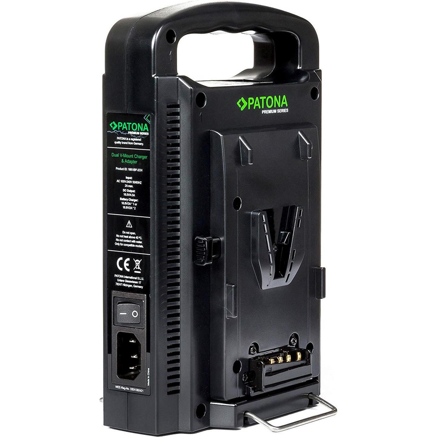 Patona V-Mount doppio (Caricabatterie per fotocamere), Alimentatore fotocamera, Nero