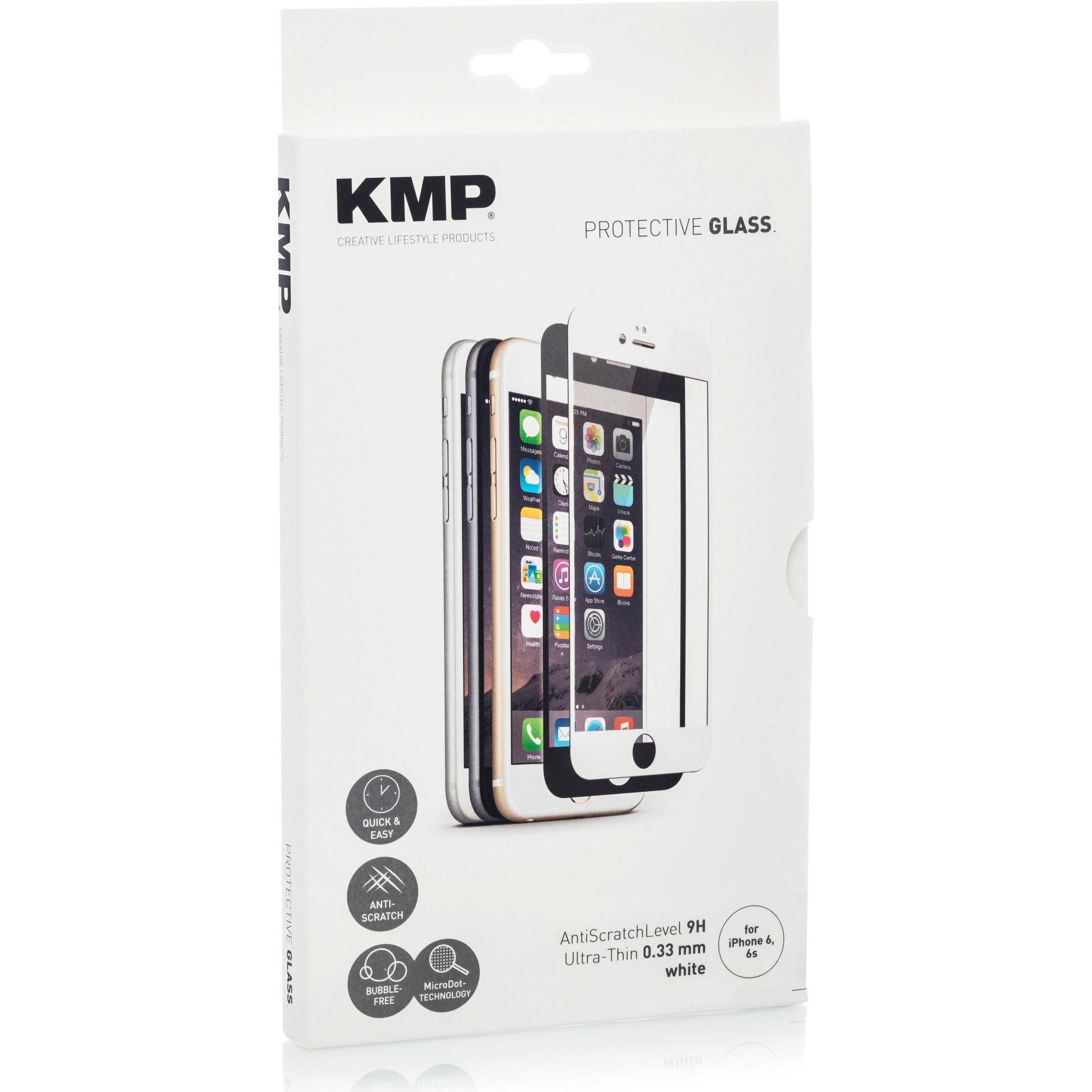 KMP Protective Glass (1 Stück, Apple iPhone 6), Smartphone Schutzfolie, Weiss, Transparent