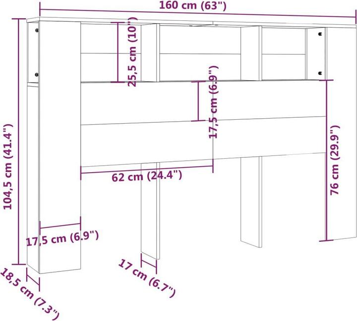 Produktbild vidaXL Kopfteil-Schrank (160 x 18 x 104.50 cm)