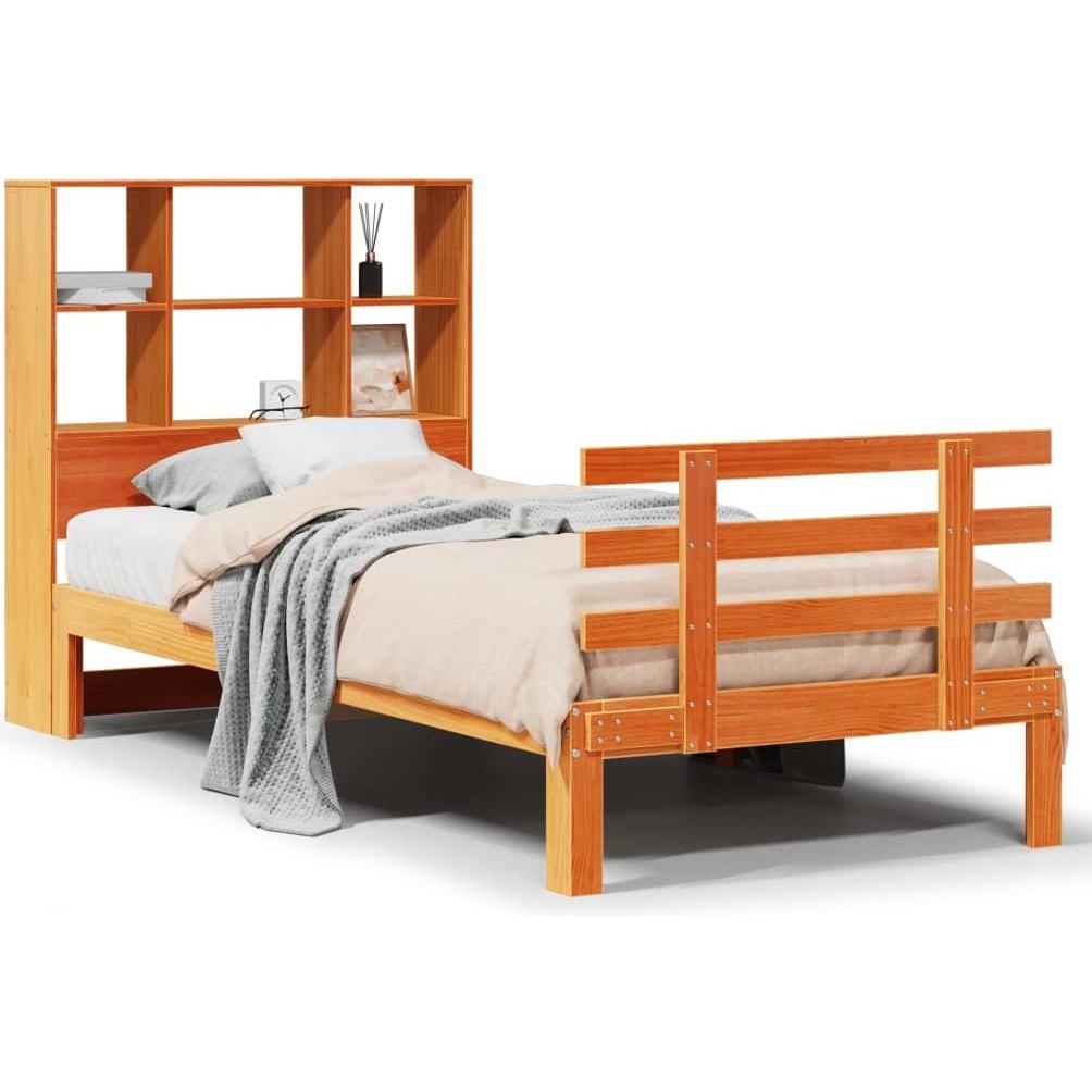VidaXL, Bett, Massivholzbett Holzbett Bett Doppelbett Bettgestell Wachsbraun 135x190cm (135 x 190 cm)