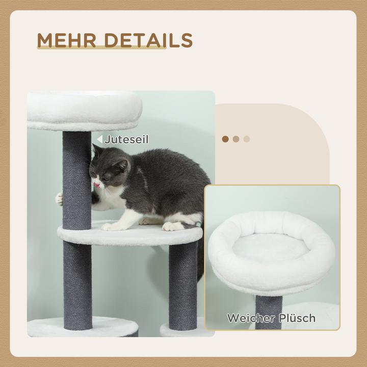 Produktbild PawHut Kratzbaum Spanplatte, Plüsch Grau (98 cm, Grau, Weiss)