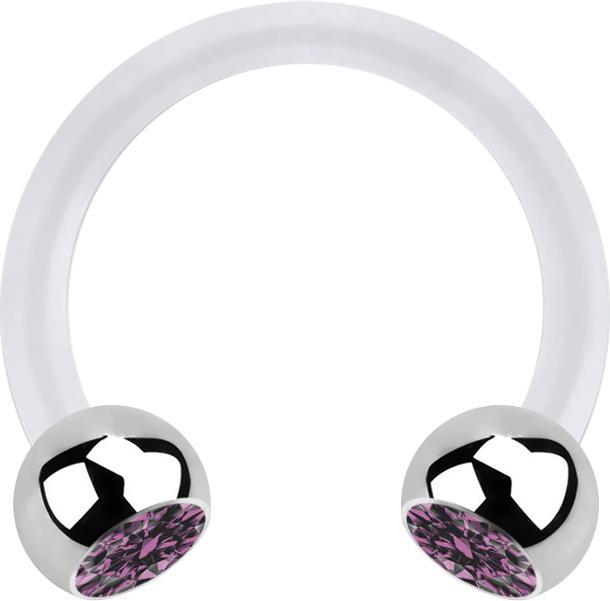 Produktbild Star Piercing Micro Circular Barbell transparent mit zwei Kugeln silber Kristall hellviolett (Bioflex, ohne Messing, Chirurgenstahl 316L)