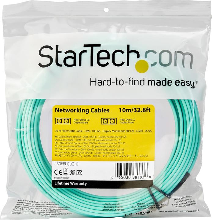 Produktbild StarTech .com 450FBLCLC10 10 m OM4 LC auf LC Multimode Duplex LWL Patchkabel (10 m)