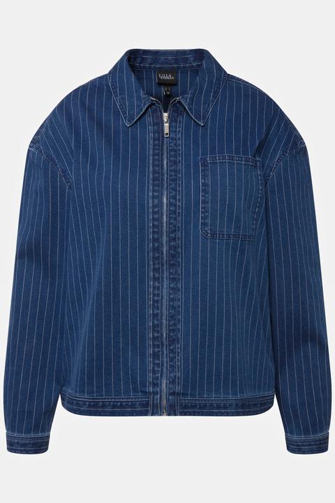 Immagine prodotto Ulla Popken Giacca di jeans con righe sottili, collo da camicia e zip (54)
