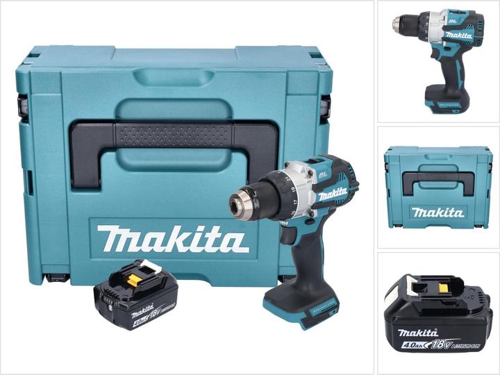 Actual product image Makita DHP 489 M1J Cordless impact drill 18 V 73 Nm brushless + 1x rechargeable battery 4.0 Ah + Makpac -