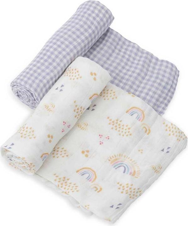 little unicorn Deluxe Muslin Swaddle 2 Pack - Rainbow Gingham (120 cm, 120 cm)