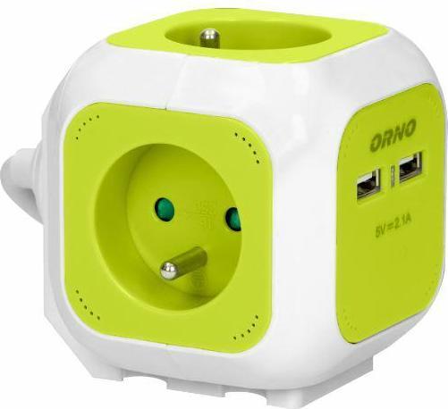 Produktbild Orno 4-fach Würfelverlängerung (Schuko) mit 2xUSB-Ladegerät 1,4 m grün (1.40 m)