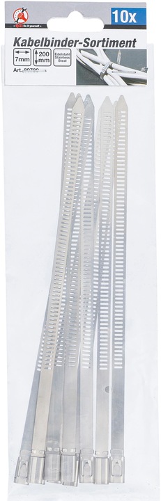 Produktbild BGS Kabelbinder-Sortiment Edelstahl rostfrei 7,0 x 200 mm 10-tlg. (Metallkabelbinder, 200 mm, 10 Stk.)