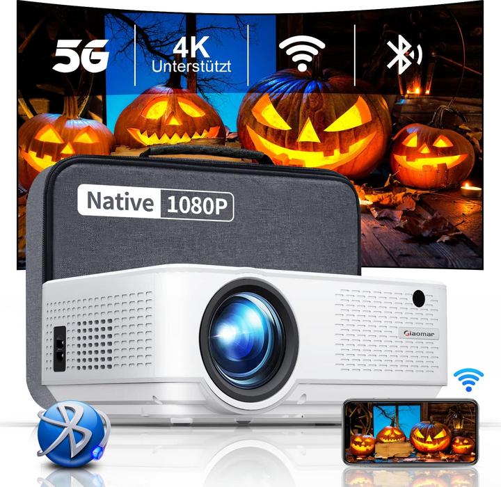 Giaomar 5G WiFi Bluetooth Projector Full HD White