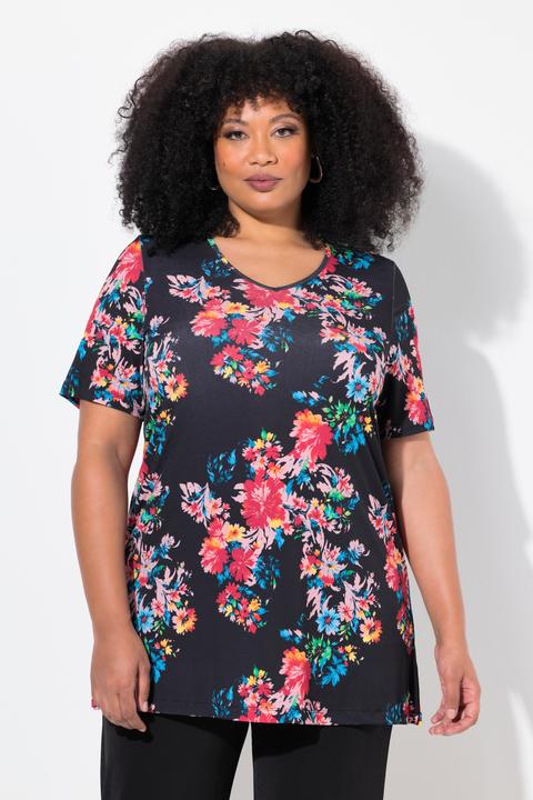 Actual product image Ulla Popken Floral Matte Jersey Short Sleeve Knit Swing Tunic (62)