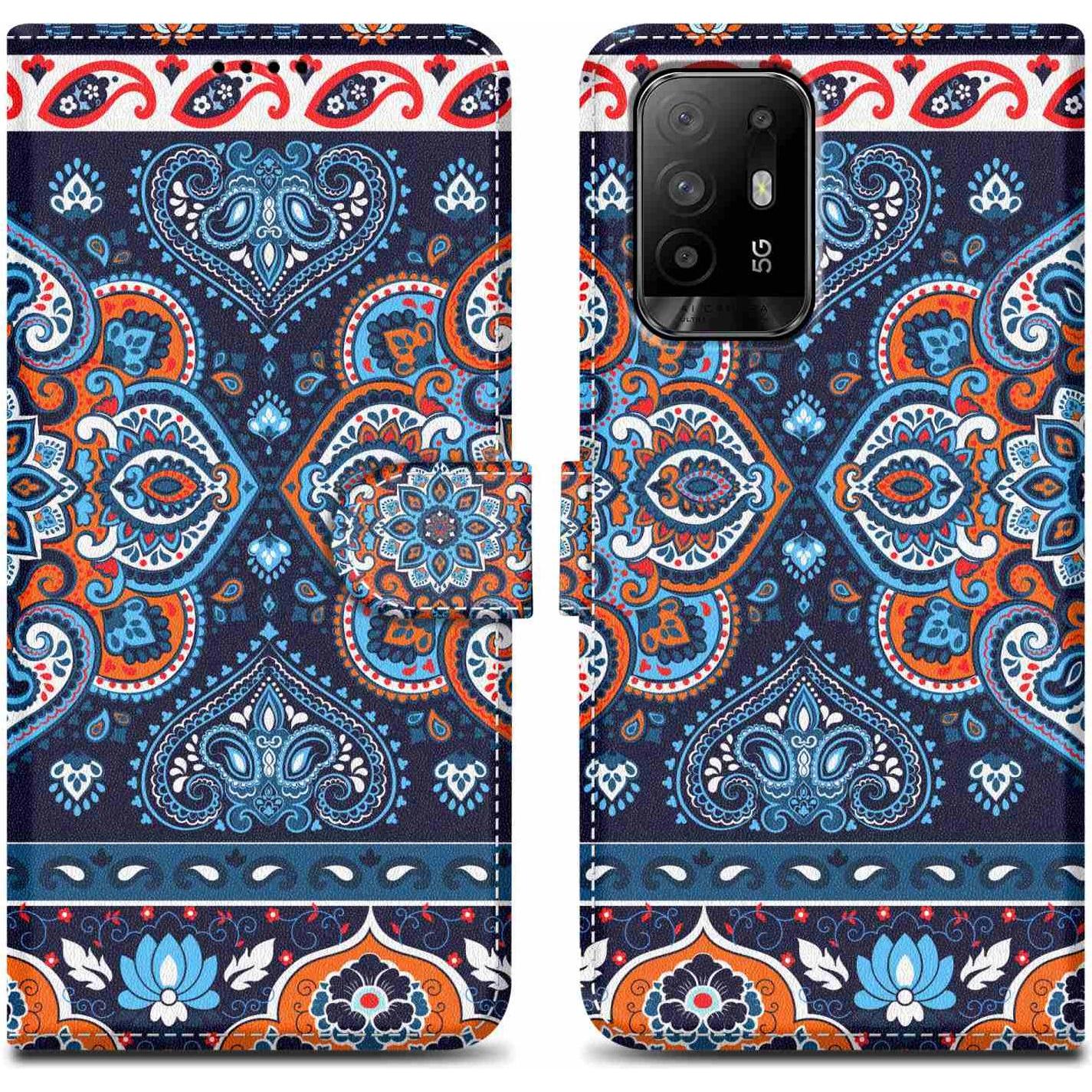 Cadorabo Book Hülle mit Print für Oppo A94 5G (Oppo A94 5G), Smartphone Hülle, Blau