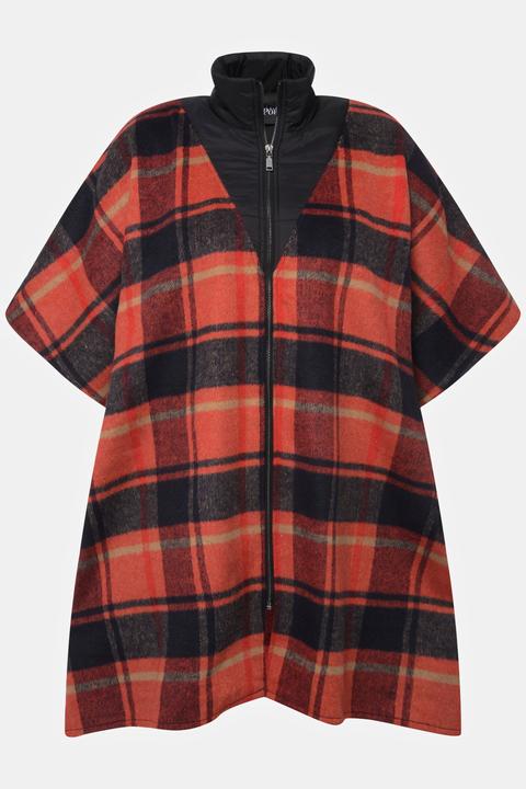Actual product image Ulla Popken Oversized Plaid Wing Collar Poncho (58, 60, 62)
