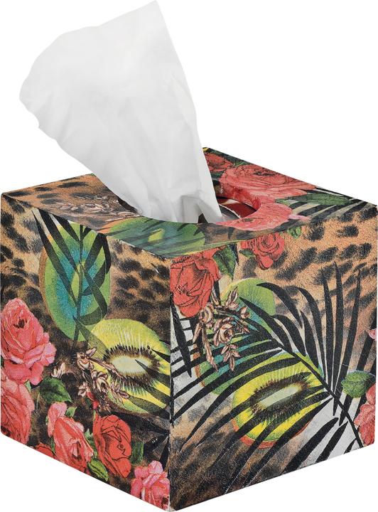 Actual product image VBS Square" cosmetic tissue box, with round opening, raw wood