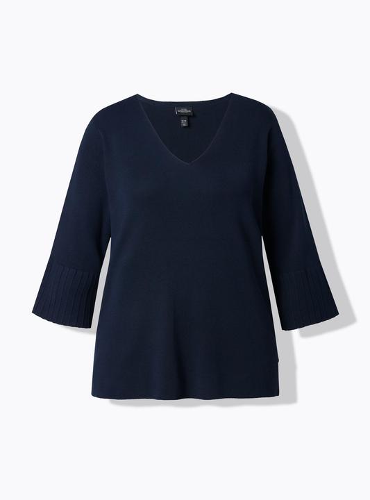 Produktbild Ulla Popken Pullover, Feinrippstrick, V-Ausschnitt, 3/4-Volantärmel (46, 48)
