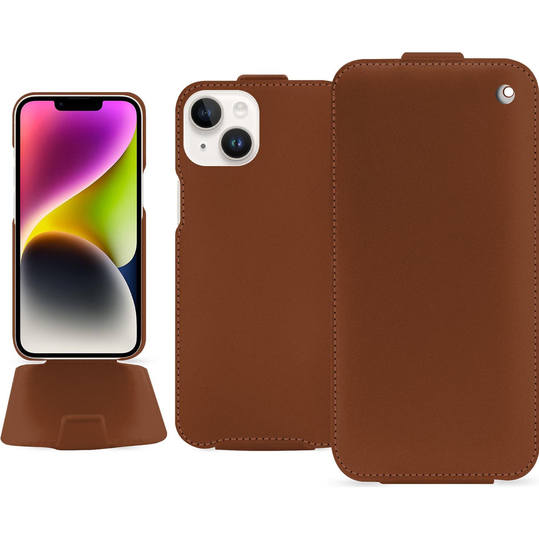 Noreve Lederschutzhülle vertikal (Apple iPhone 15 Plus), Smartphone Hülle, Braun