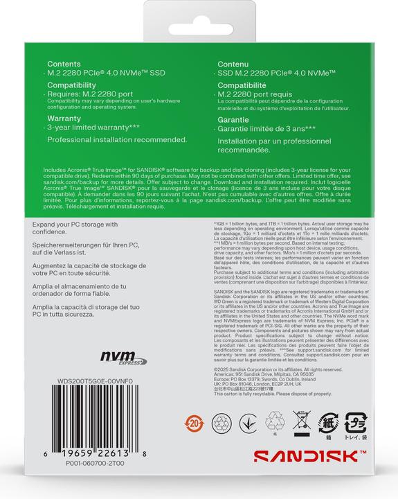 Actual product image WD Green SN3000 powered by SANDISK (500 GB, M.2 2280)