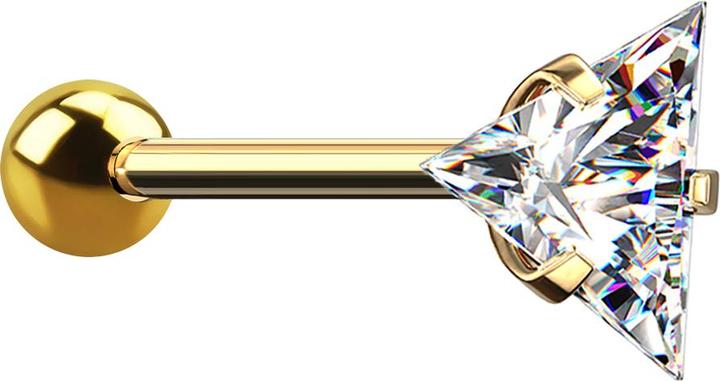 Actual product image Star Piercing Gold-plated micro barbell with ball and triangle crystal (without brass, Surgical steel 316L)