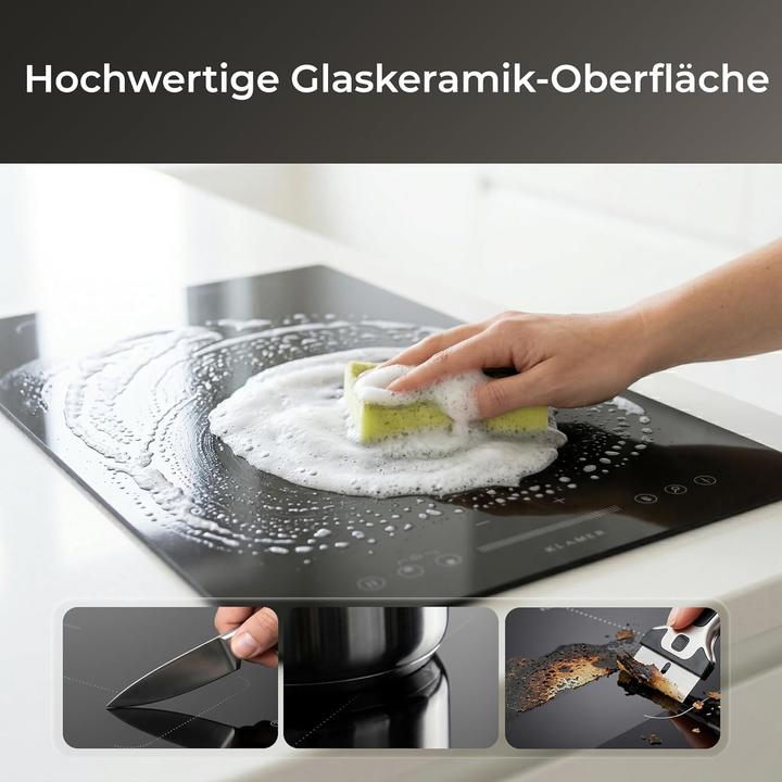 Produktbild KLAMER Induktionskochfeld 30 cm, 2 Zonen mit 1 Flexzone, 3500 Watt, Boost Funktion, 9 Leistungs… (51.90 cm, Induktionskochfeld)