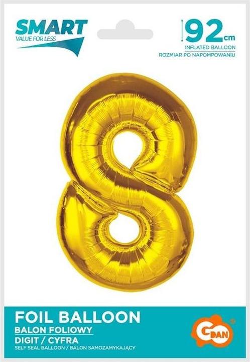 Actual product image GoDan Smarter Folienballon Nummer 8, Gold, 92 cm (1 x)
