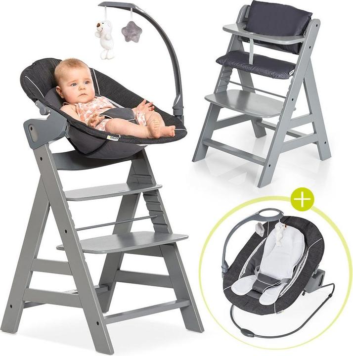 Hauck Hochstühle Alpha Plus Grau Newborn Set Deluxe - 4-tlg. Hochstuhl (Hochstuhl)