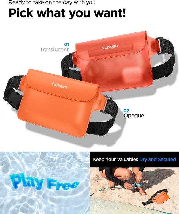Actual product image Spigen Universal Waterproof A620 Case & Waist Bag Sunset Orange AMP06021